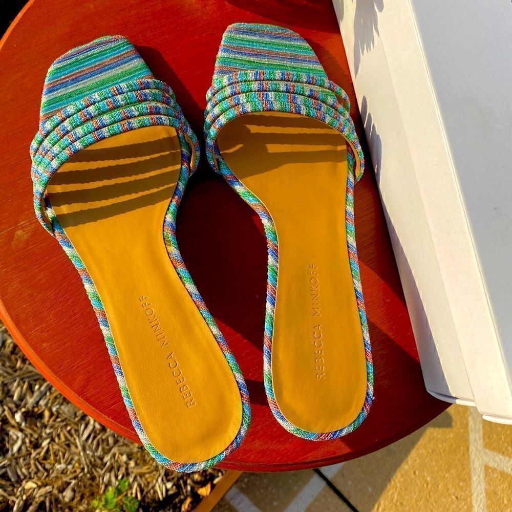 NEW REBECCA MINKOFF DECKLYNN METALLIC RAINBOW KITTEN-HEEL MULES 9M - Picture 12 of 15